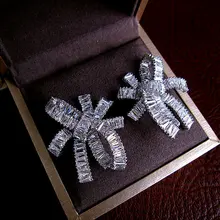 Горячая Распродажа, модные роскошные серьги-гвоздики с кубическим цирконием ААА в форме банта, свадебные и вечерние ювелирные изделия для женщин, E6806