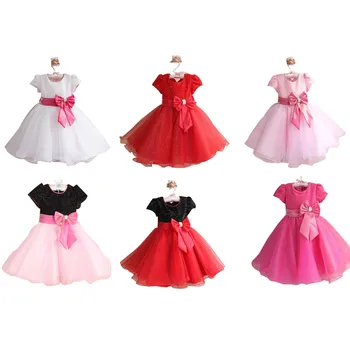 

Sequined Bow Girl Party Wedding Dress Short-sleeve Baby Girl Princess Dress 2-12 Years Kids Clothes Children Girl Tutu Dress