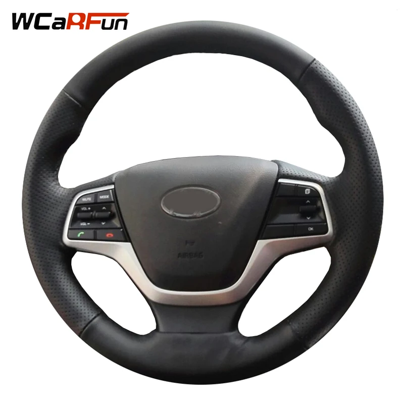 WCaRFun Black Artificial Leather Car Steering Cover for Hyundai Elantra