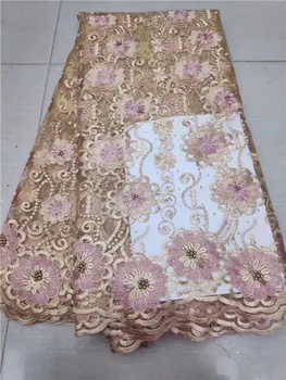 

2019 Latest Bead Stone French Nigerian Lace Fabric High Quality French Embroidered Tulle African Lace Fabric Wedding Party Dress