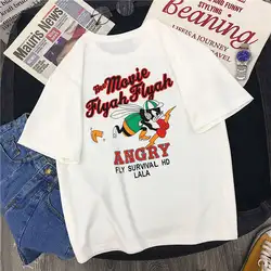 2019 Летняя женская футболка Короткие Ulzzang мультфильм печати корейский стиль Мода Досуг негабаритных женские футболки KM8812