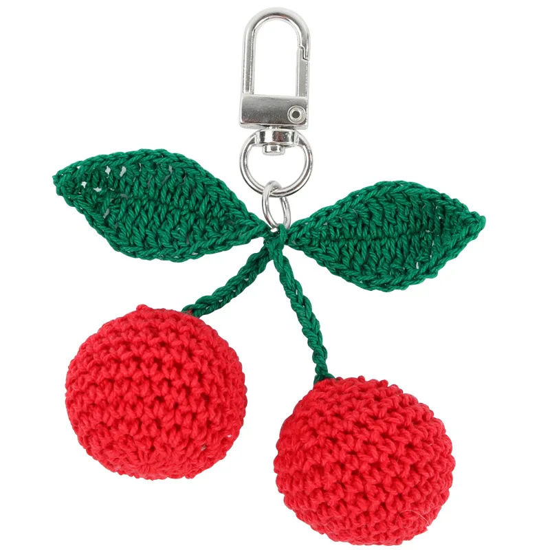 Милый ручной вязки волна большая вишня клубника брелки для женщин забавные фрукты сумка для ключей подвесной автомобильный брелок с кольцом для ключей