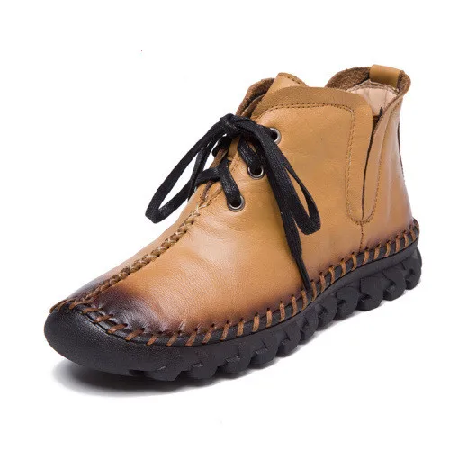 

Women Boots Autumn Fashion Women Genuine Leather Boots Handmade Vintage Flat Ankle Boots Shoes Woman