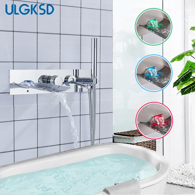 Ulgksd Bathtub Faucet Led Waterfall Bathroom Shower Faucets Wall