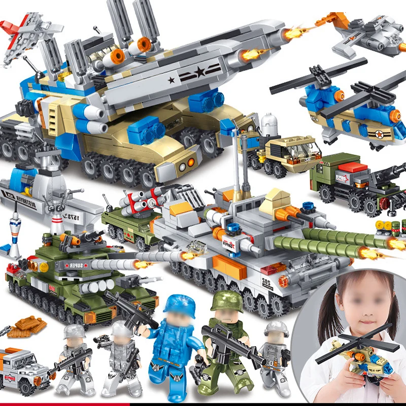 

8 in 1 Building Block Bricks Military tank Compatible LegoINGs Military WW2 Soldier Weapon tank DIY Bricks Toys for Children Toy