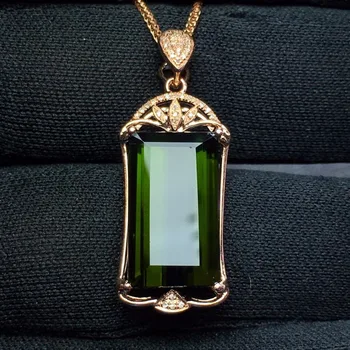 

Fine Jewelry Real 18K Rose Gold 100% Natural Green Tourmaline 9.15ct Female Diamonds Gemstone Diamond Women's Pendants Necklaces