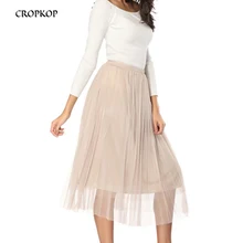 Тюлевая юбка s Женская взрослая Тюлевая юбка эластичная плиссированная юбка миди Новая эластичная летняя винтажная черная сетчатая юбка миди Saias