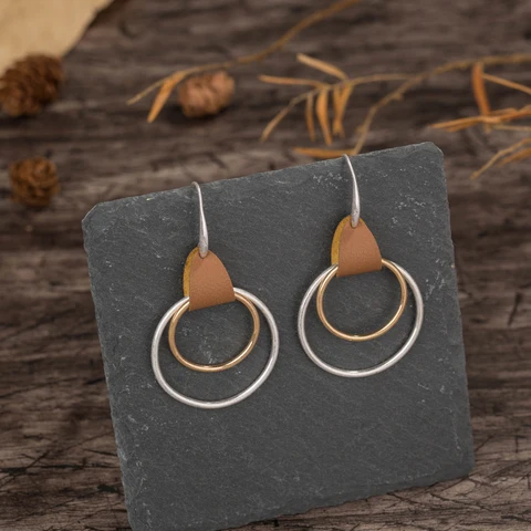 Arrival Trendy Leather Metal Earrings Circle Teardrop Geometric Earrings Big Statement For Women Young Girls Bijoux Jewelry