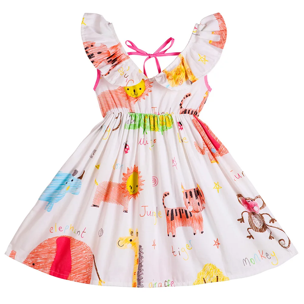 

Kseniya Kids Baby Girl Dress Cotton Summer Floral Print Cartoon Girl Casual Dress
