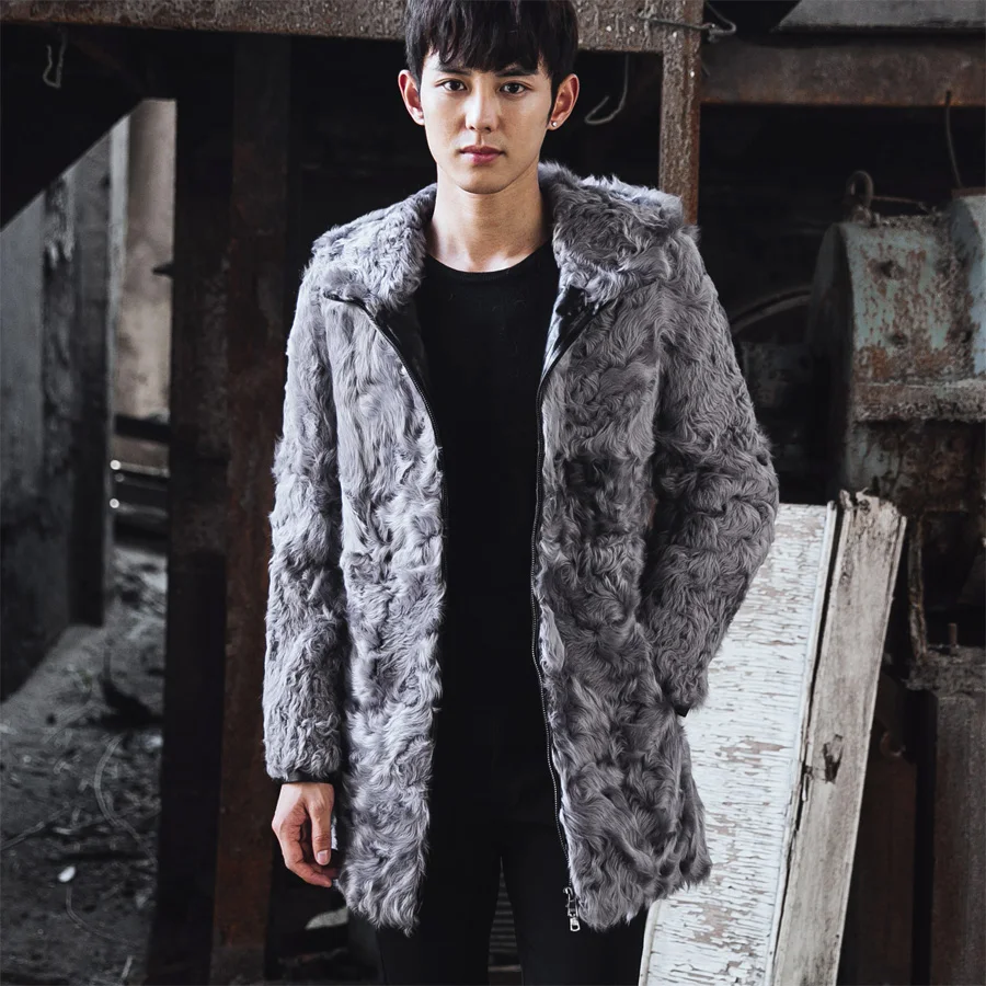CR096 men's genuine real sheep fur coat long coats winter warm real