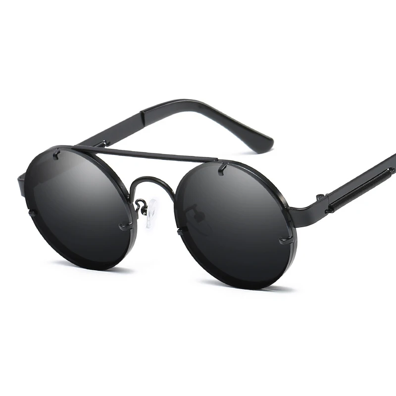 SIMPRECT, готические, стимпанк Солнцезащитные очки, женские,, металлические, зеркальные, круглые солнцезащитные очки, Ретро стиль, панк стиль, солнцезащитные очки для мужчин - Цвет линз: BLACK GRAY
