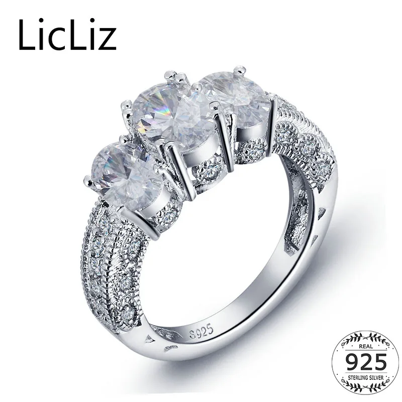 LicLiz 925 Sterling Silver Zircon Big Oval Stone Ring Women Micro Pave Cubic Eternity Rings Bang CZ Cocktail LR0489 | Украшения и