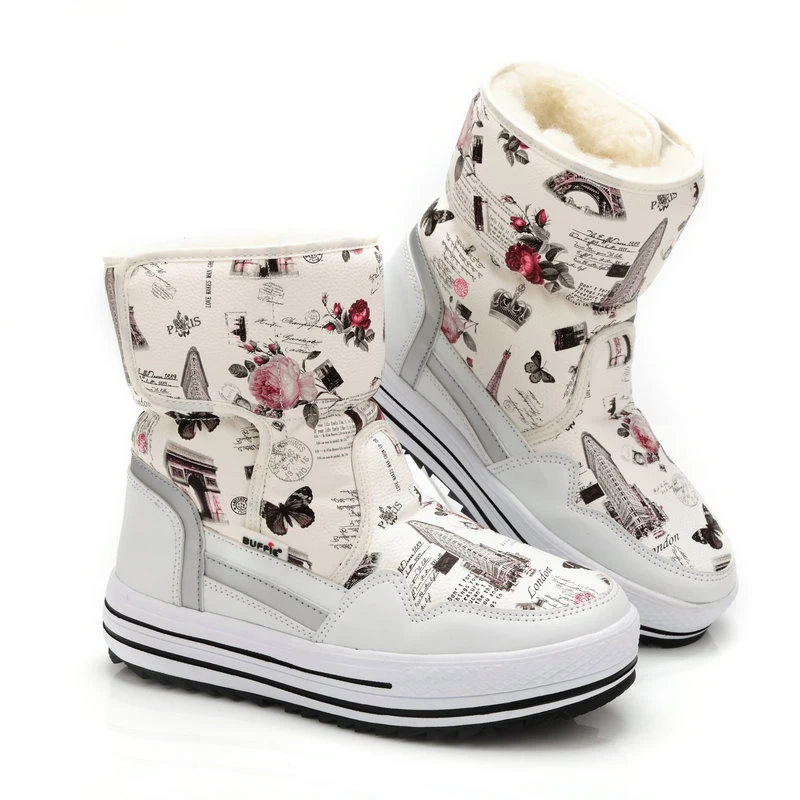 

Lady LEMAI Brand Fashion shoes mixed natural wool winter Women boots girl flower waterproof thermal snow boots colourful boots