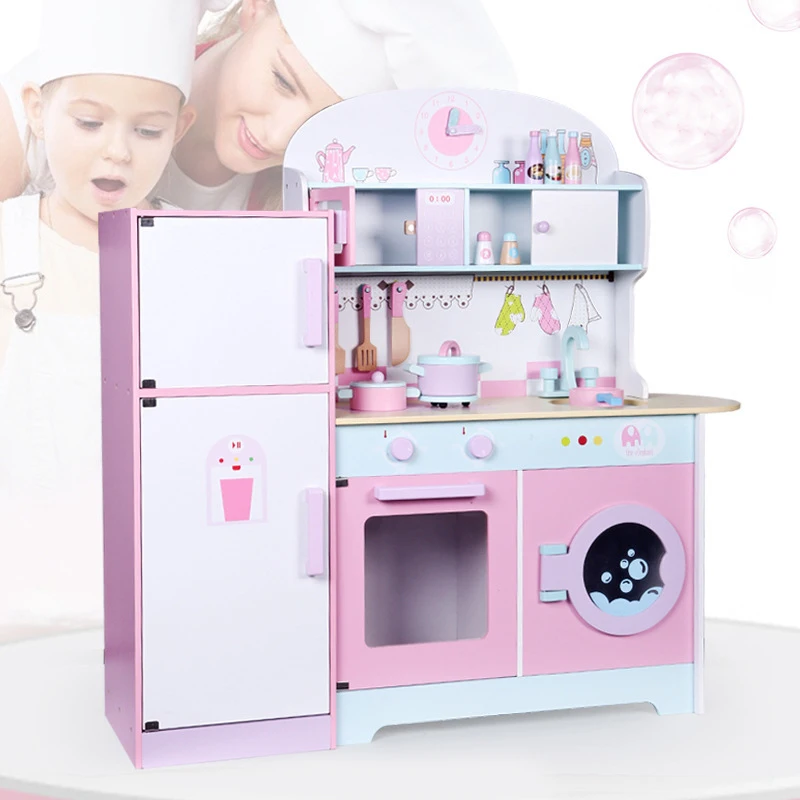 wooden kitchen and fridge set
