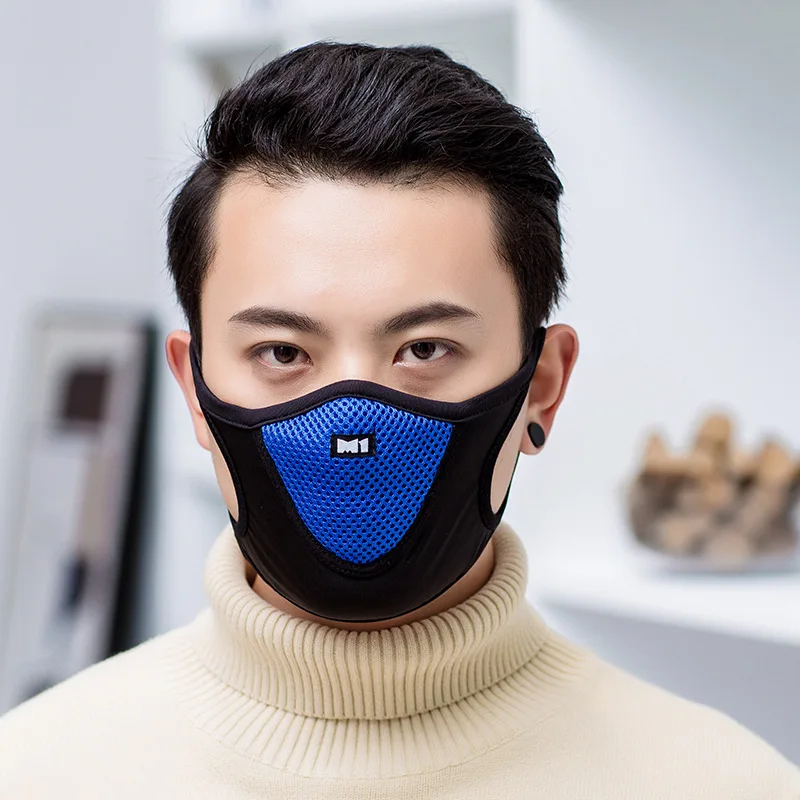 Anti-fog Mask Sport Riding Outdoor Dustproof Mask Protection Breathable Comfortable Black Filter Respirator Washable Cotton Mask - Цвет: Синий