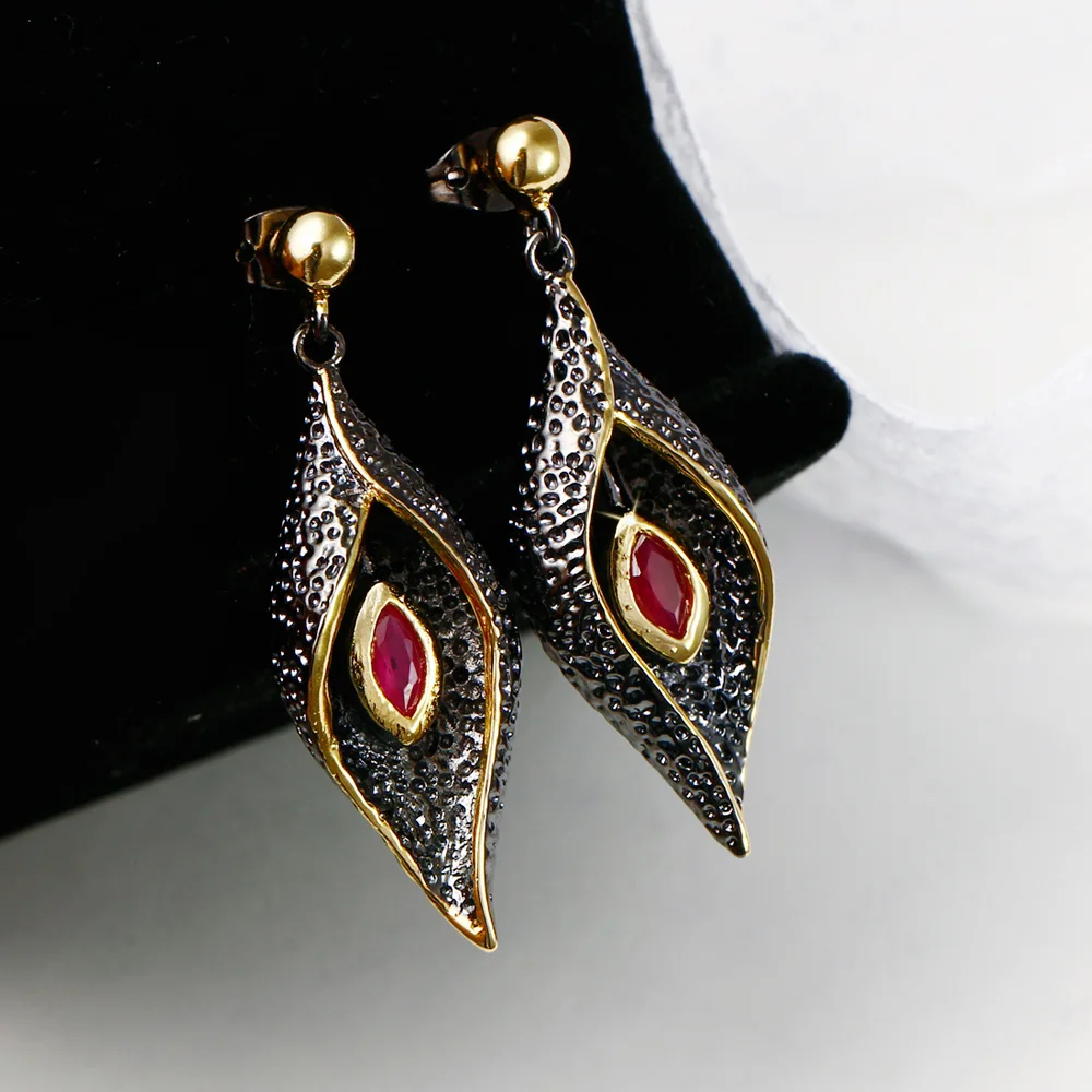 DC1989 Red Evil eyes Long Drop earrings Black Gold Plated Red Bezel setting Cubic Zirconia Brass Lead free earrings(SE3321