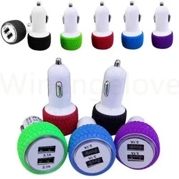 

500pcs Tire Design 2.1A+1A dual USB car charger for iphone x 8 7 7 Plus 6s Universal car charger for samsung usb adapter