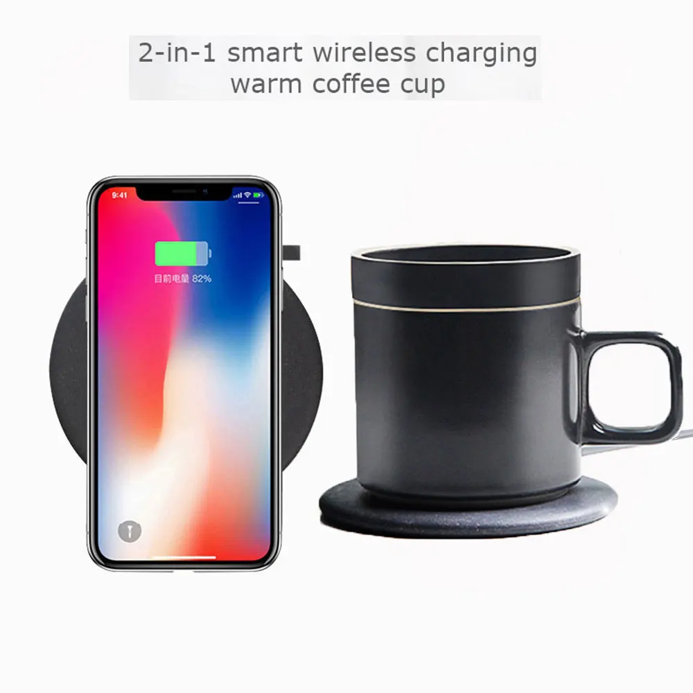 

10W Intelligent Wireless Fast Charger 2-in-1 Electric Heating Insulation Coffee Cup Wireless Charger for iPhone Samsung Top Gift