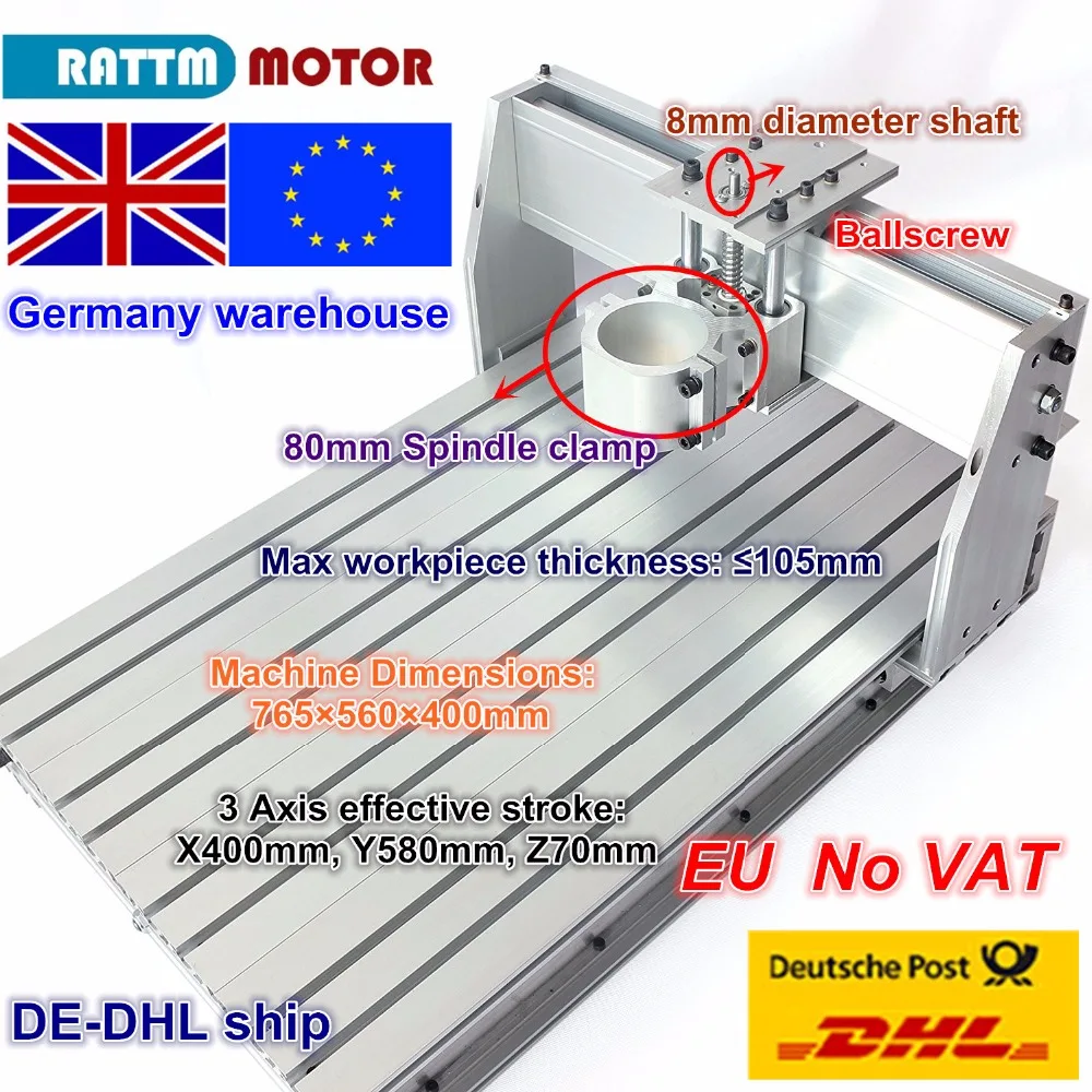 EU ship free VAT 6040 CNC Router Milling Machine frame Ballscrew Mechanical Kit Screw Aluminum 80mm Spindle motor Clamp for DIY EU ship free VAT 6040 CNC Router Milling Machine frame Ballscrew Mechanical Kit Screw Aluminum 80mm Spindle motor Clamp for DIY