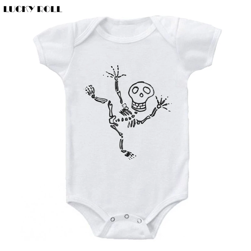 Лаки ролл Хэллоуин Скелет Призрак белое хлопковое боди комбинезон для малышей Детский костюм для новорожденных Короткий рукав