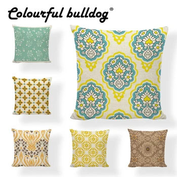 

Cushion Cover Ethnic Geometry Beige Yellow Cotton Linen 45*45cm Square Pillowcase Home Sofa Car Office Decor Cojines Almofadas