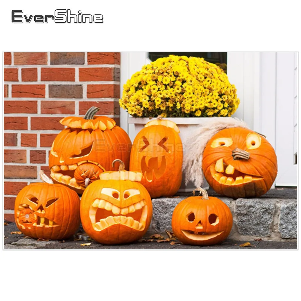 

EverShine 5D Diamond Painting Full Drill Square Pumpkin Pictures Of Rhinestones Diamond Embroidery Halloween Manual Hobby