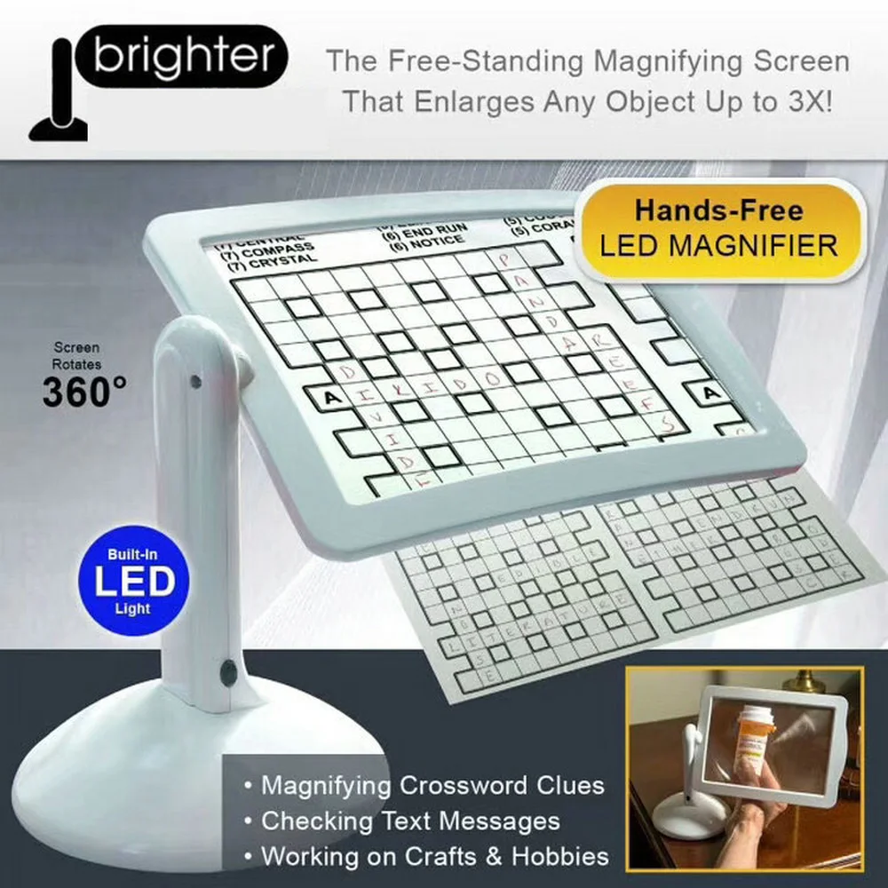 

Reading Brighter 360 degree Rotation LED Screen Magnifier Better Viewer Brighter 3X Magnifier with Light in White