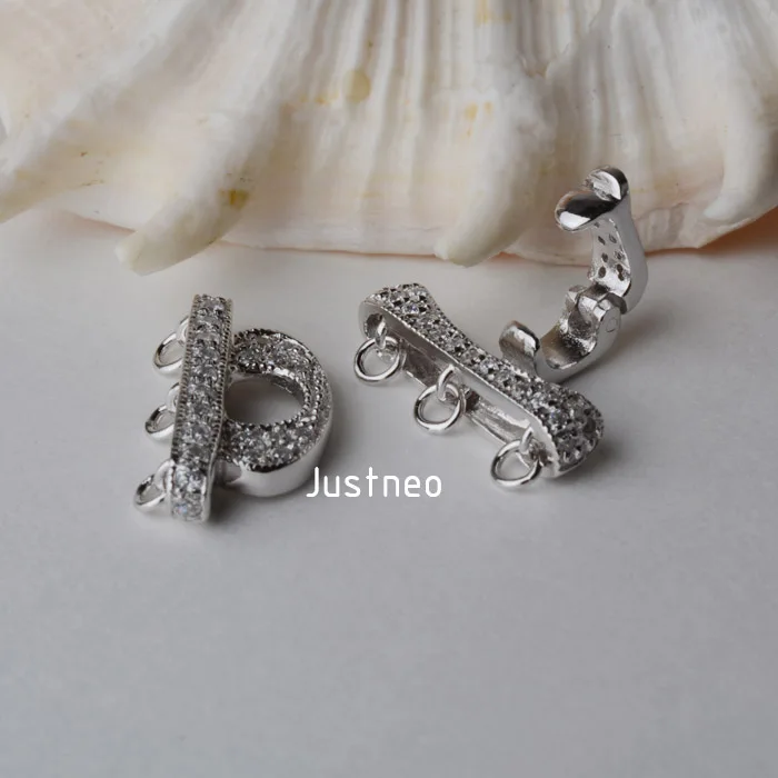 Sterling Silver CZ 3-Strand Pave setting Necklace Push Clasp (3)
