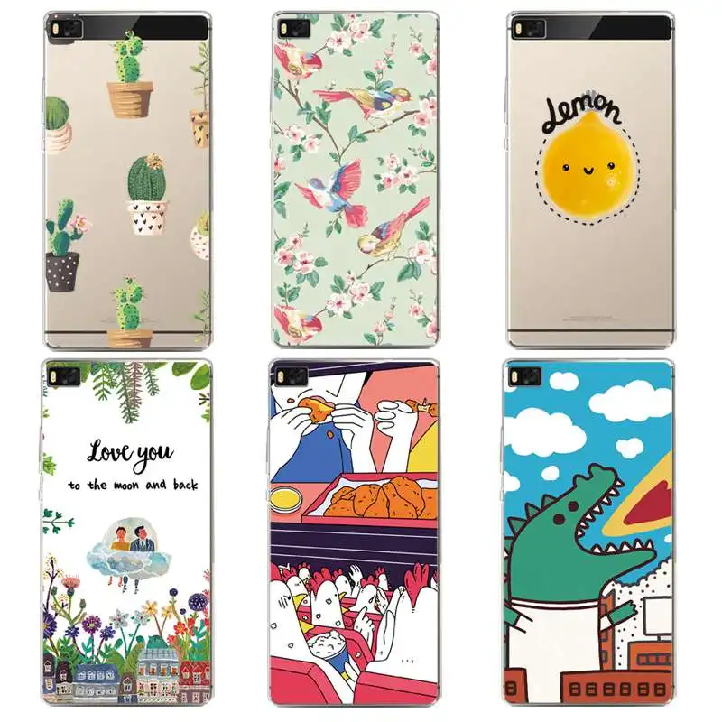 Мягкий прозрачный ТПУ чехол Dinasour для huawei P10plus P8 P9lite honor 3c 4c 6a 7 8 9 5c Fundas Lemon Shell Cover