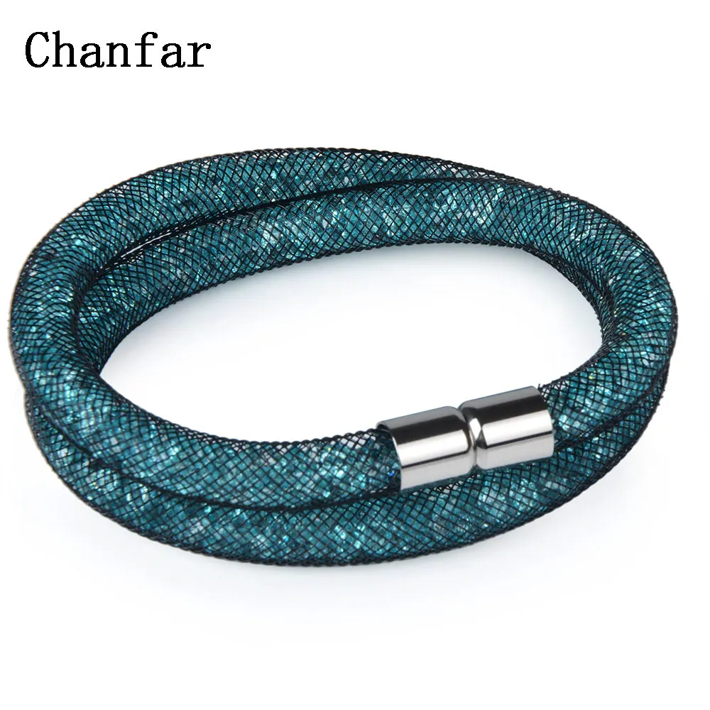 

Chanfar 16 Colors Lovely Crystal Mesh Bracelet of Crystal Jewelry Tube Magnetic Clasp Double Bracelet Jewelry For Women Men Girl