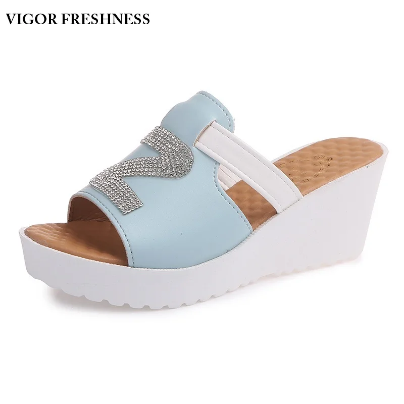 

VIGOR FRESHNESS Women's Sandals Wedges Heels Summer Shoes Platform Sandals Slip Mules Lady Shoes Female Big Sizes 48 49 W217