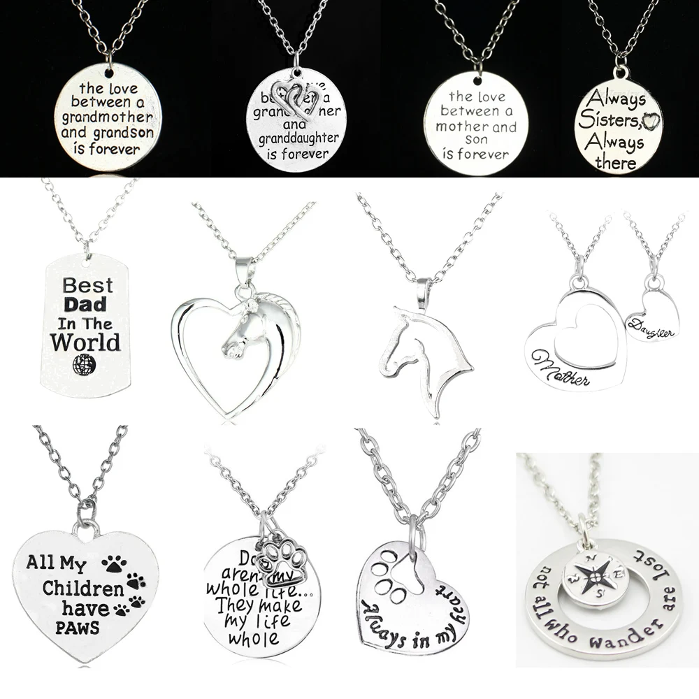 

Necklace Family Love Mom Dad Son Daughter Charm Pendant Gifts Family Jewelry Heart Will Be Contacted Together Accesories Fashion
