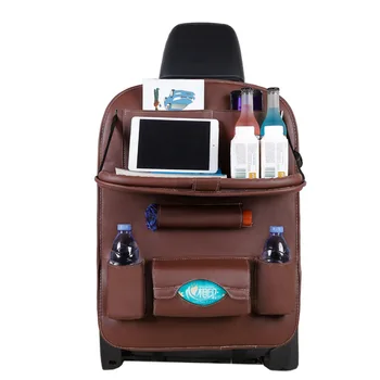 

Car Seat Back Hanging Organizer Bag Universal Auto Multi-pocket PU Leather Pad Cups Storage Holder Bag Foldable Shelf