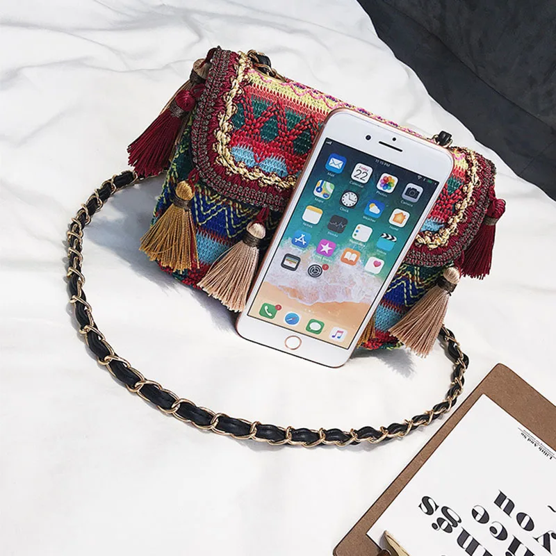 New Women Tassel Fashion Straw Bag INS Popular Female Summer Handbag Chains Lady Casual Shoulder Bag Beach Knit Crossbody SS3307 (8)