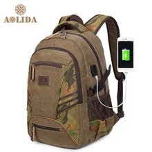 Marca Da Lona Do Vintage Mochila Escolar Mochila Laptop Ocasional Mochila de Viagem para Os Homens Com Porta de Carregamento USB Saco Da Faculdade Saco de Livro