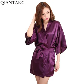 

Wedding Bride Bridesmaid Dressing Mini Robe Purple Womens Faux Silk Kimono Bath Gown Sexy Bathrobe Nightgown Size S M L XL XXL