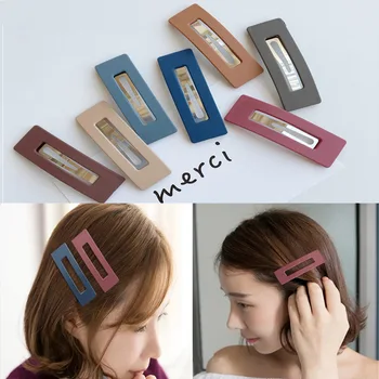 

1pcs Solid Color Scrub Resin Hair Clips Geometric Hollow Square Hairpins New Fashion hair accessories for women girls Hot Sale