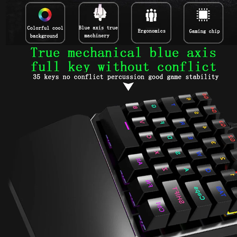 

One-hand 35 Keys Wired USB Gaming Mechanical Keyboard Keypad for PUBG Game QJY99