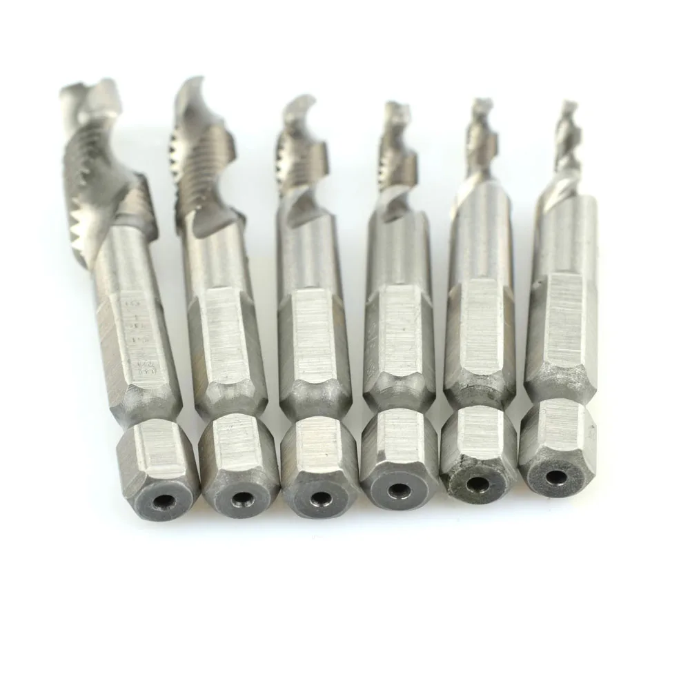 1/4'' Hex HSS High Speed Steel Thread Spiral Screw  M3 M4 M5 M6 M8 M10 Metric Composite Tap Drill Bit Tap 6pcs/set