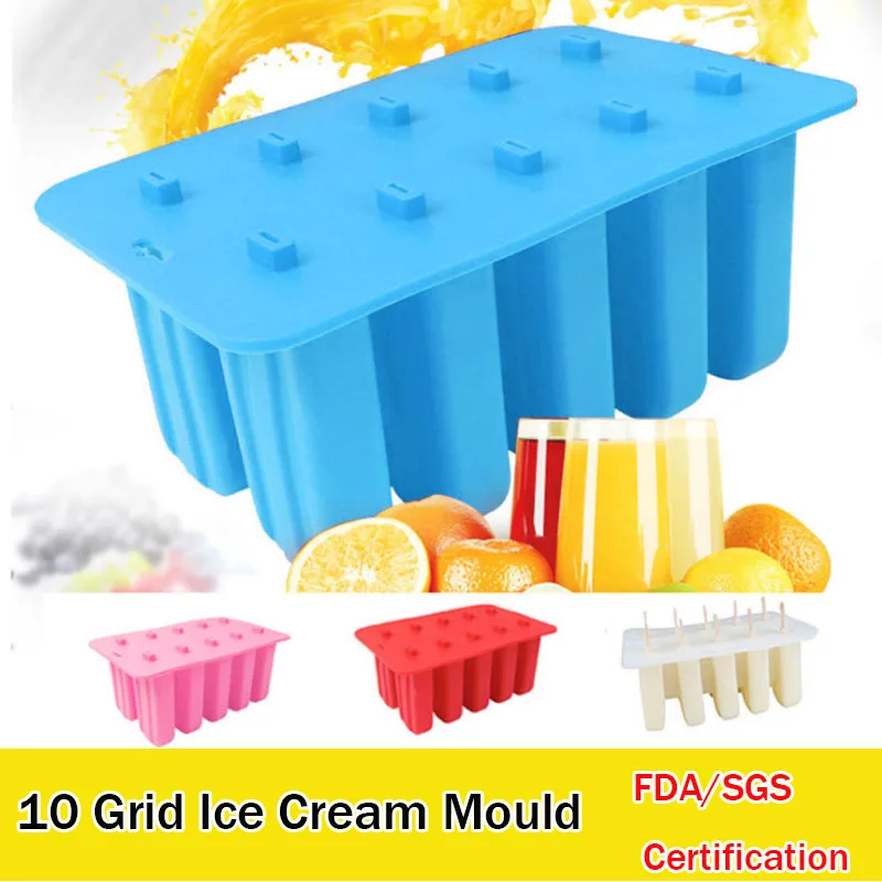

BPA Free 6/10 Cell Ice Cream Tubs Eco-Friendly Silicone DIY Popsicle Mold Mould for Kids Kitchen Gadgets Dining Bar Random Color
