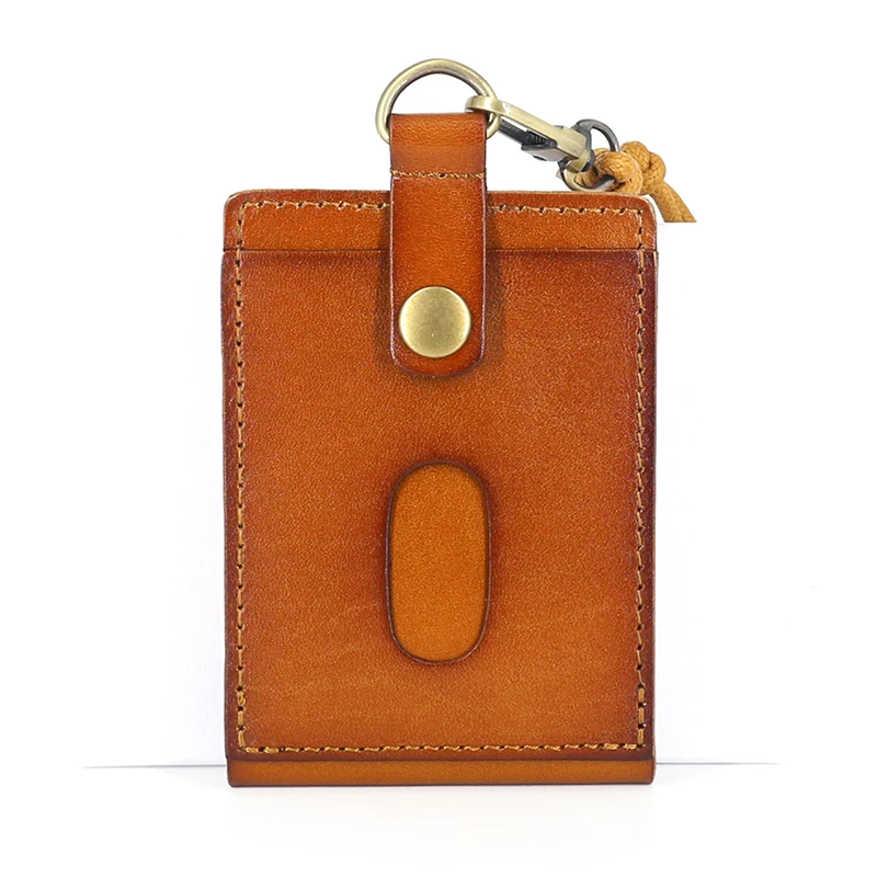 ID Card Badge Holder Genuine Leather Luxury Lanyard Retractable Keychain  Purses