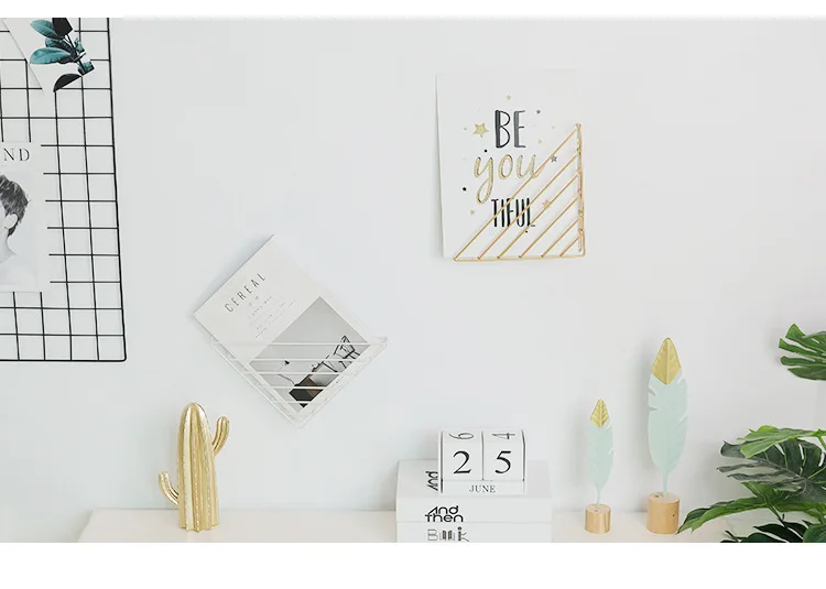 1 قطعة هندسية شكل طاولة معدنية سلة التخزين الشمال الحائط مكتب تخزين الرف سلة مجلة كتاب المنظم المنزل JL 233