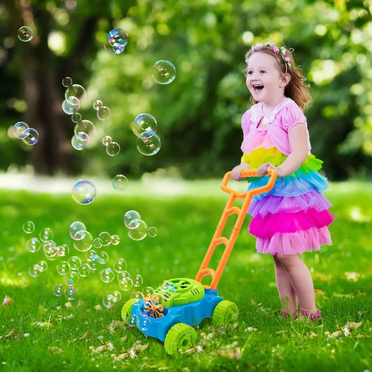 Sotodik Jouet Tondeuse /à Gazon pour Enfants,Automatique Tondeuse Bulles avec 4 Solution de Bulle et 6 Baguettes /à Bulles,Machine /à Bulle Jeux Exterieur Cadeaux pour Gar/çons et Filles