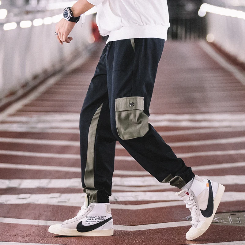 

Spring New Overalls Men Fashion Contrast Color Casual Pants Multi-pocket Trousers Streetwear Hip-hop Loose Joggers Sweatpants