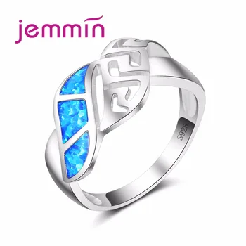 

925 Sterling Silver Rings For Women/Men Wedding Engagement Jewelry Hollow Out Blue Fire Opal Party Finger Ring For Female