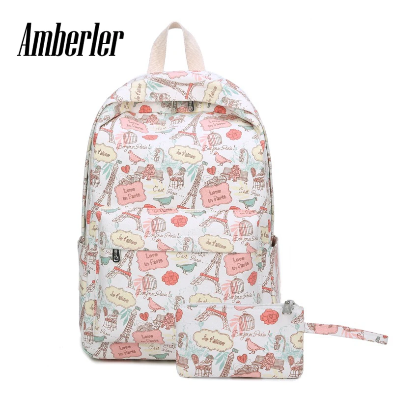 

Amberler Women Printed Canvas Backpack Shoulder Schoolbags Student Zipper Rucksack Large Capacity Ladies Travel Laptop Backpacks