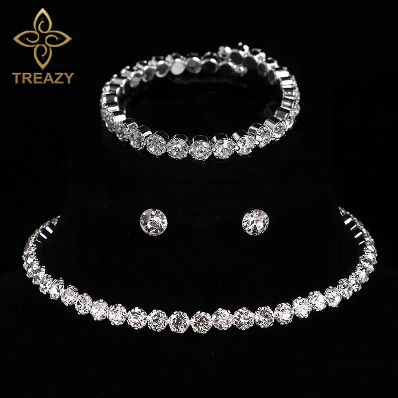 Treazy Circle Crystal Bridal Jewelry Sets Silver Color African Bridal Jewelry Sets Silver Color