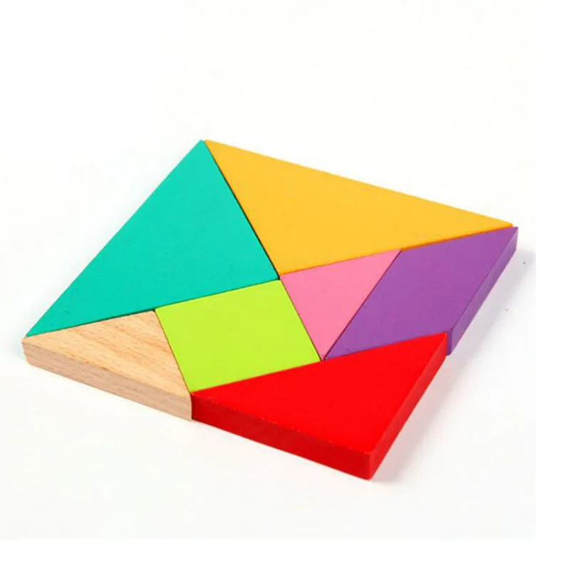 

Montessori Geometric Shape & Color Tangram Jigsaw Puzzle Games Wooden Clever Board Educational Toys for Kids Children