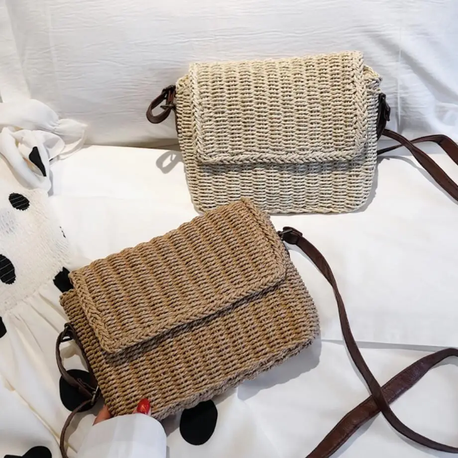 

Elegant Female Straw bucket bag 2019 Summer New High Quality Straw Women's Designer Handbag Travel Casual Shoulder Messenger bag