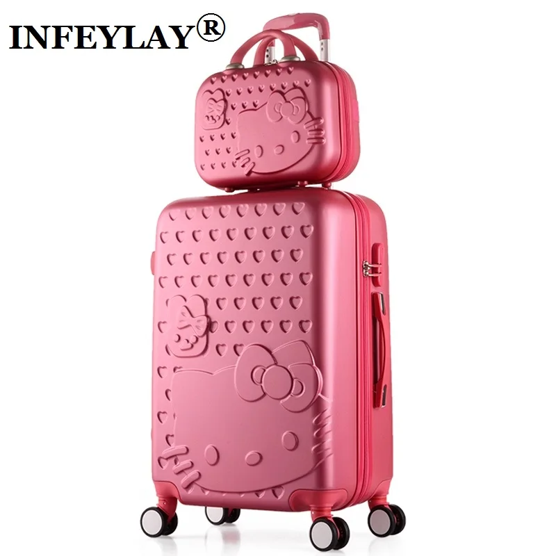 2pcs Set Lovely 14inch Cosmetic Bag O Kitty 20 24 Inches 2pcs Set Lovely 14inch Cosmetic Bag O Kitty 20 24 Inches Students Trolley Case Travel Luggage Woman Rolling Suitcase World Of
